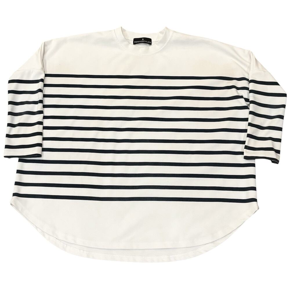 Tuckernuck  x Pomander Place Nautical Stripe Blue & White Crew Neck 3/4 Sleeve